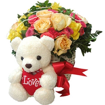 Mix Flowers Bouquet with Teddy Bear